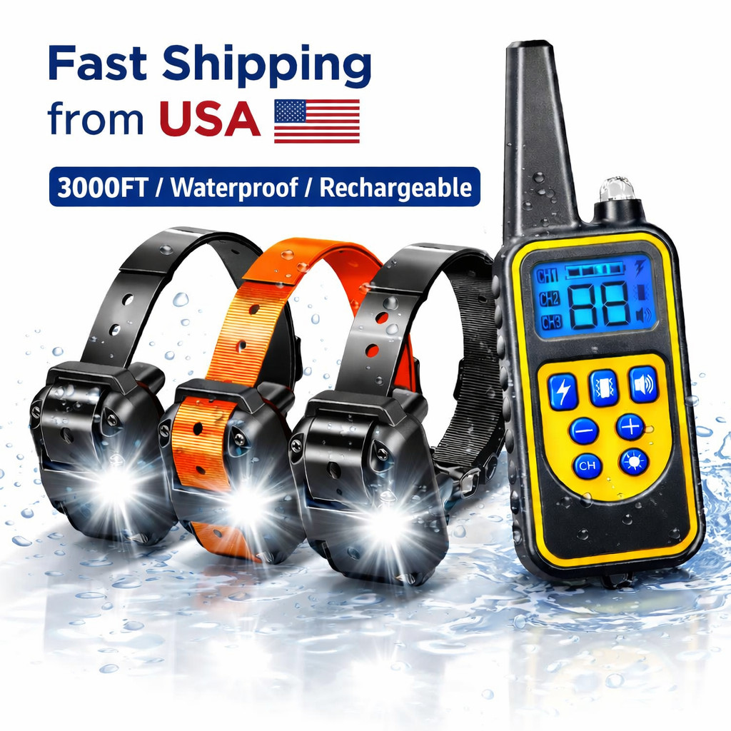 Dog Training Collar 3000 FT Rechargeable Remote Shock PET Waterproof US Trainer