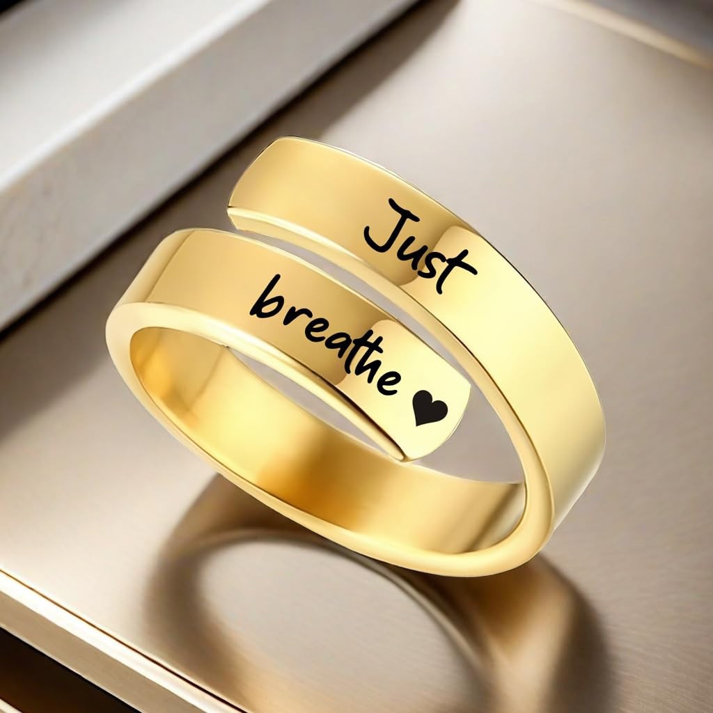 LIU JUN Just Breathe Ring, Gold Stainless Steel Adjustable Spiral Heart Wrap