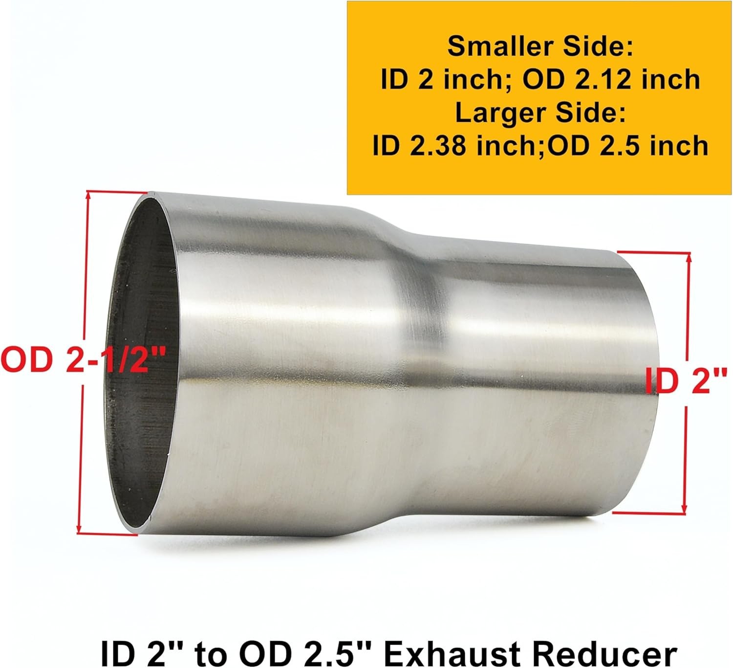 Stainless ID 2 inch to OD 2.5 inch Exhaust Adapter Reducer (2" ID to 2-1/2" O