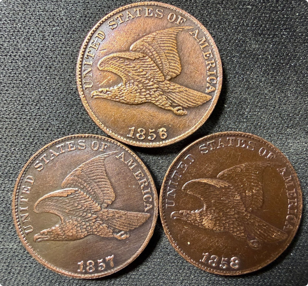 1856/1857/1858 3Pcs Flying Eagle Cent Very Good VG Coin As shown in the figure