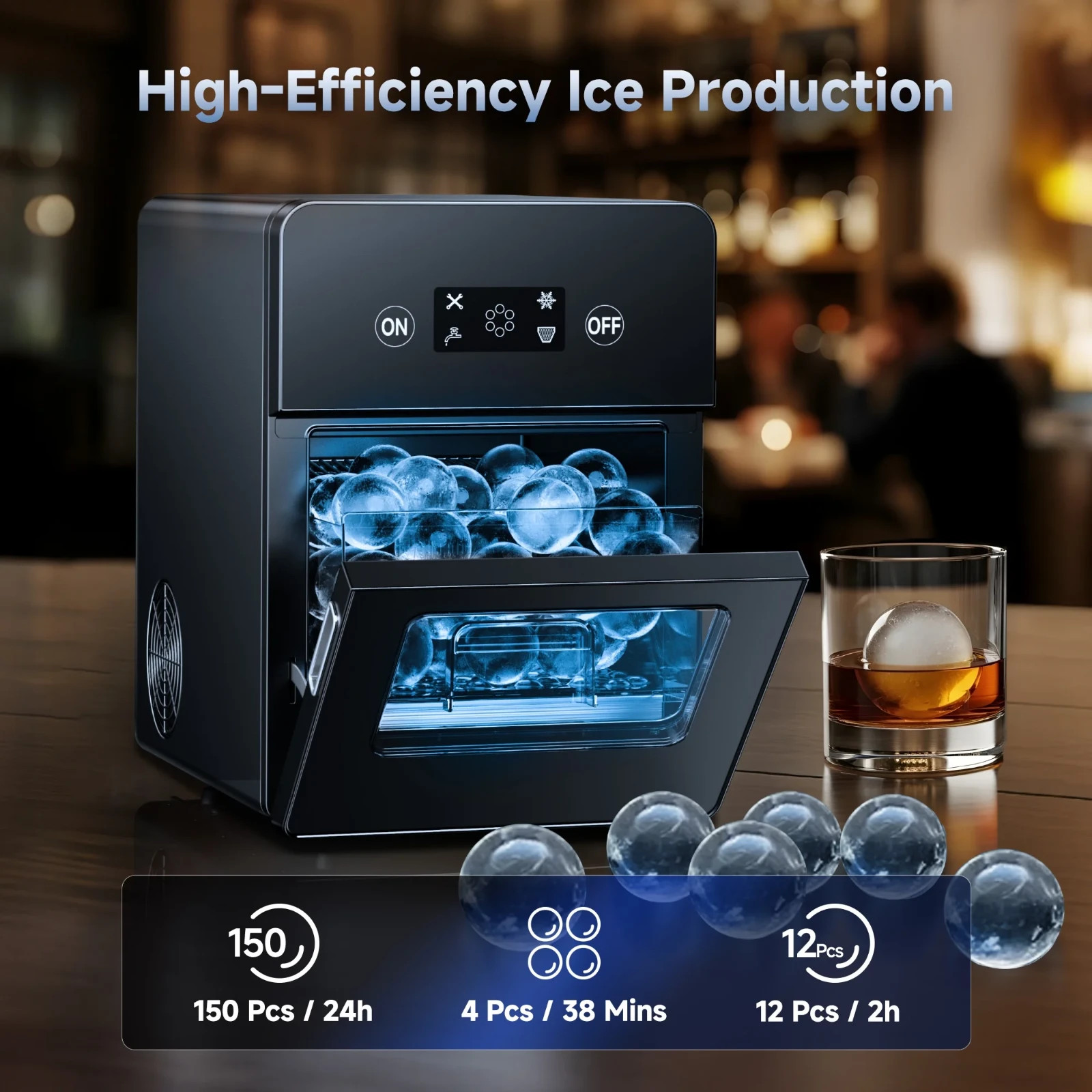 Simzlife Sphere Ice Maker,10 pcs/Hour, 150 pcs/Day,Clear Ice Ball Maker with Enh