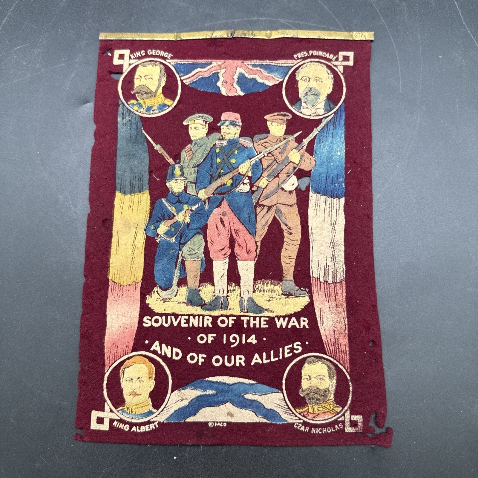 WWI Souvenir of the War of 1914 Felt banner Allies France Britain Belgium Russia