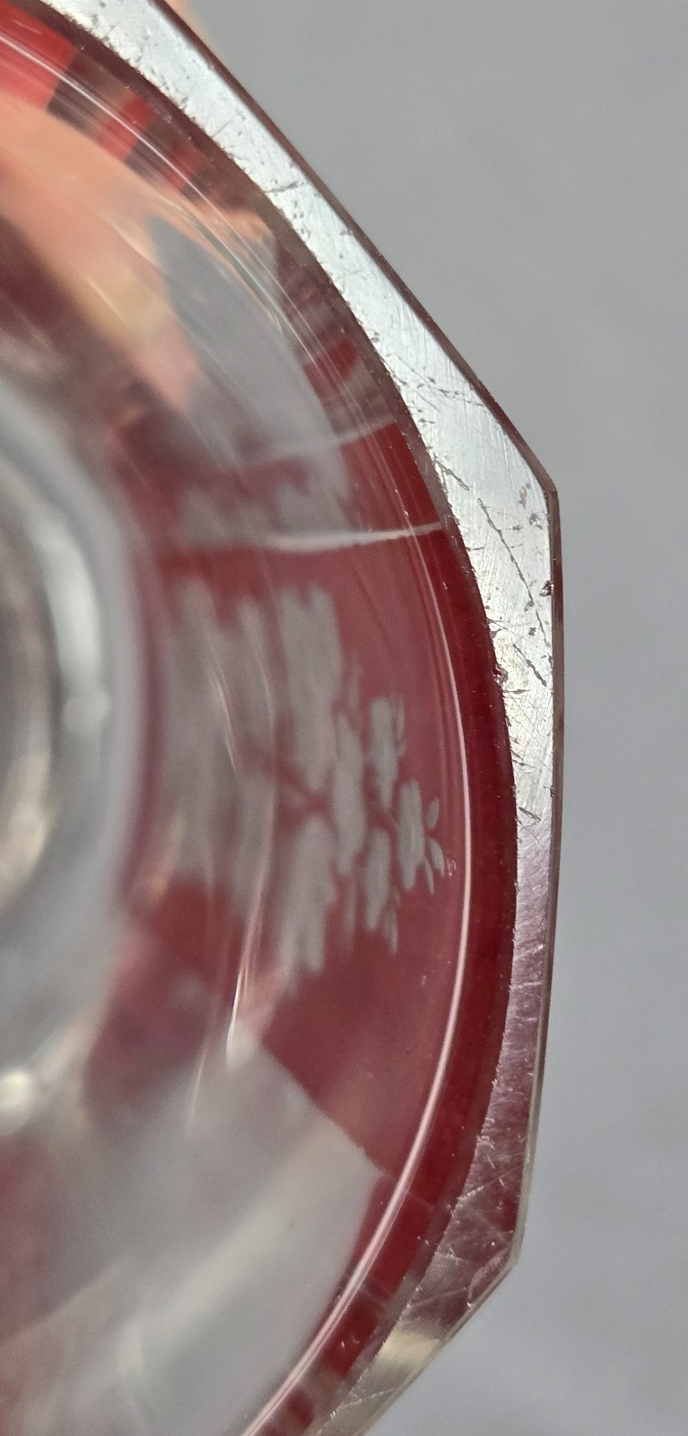 Bohemian Red Flashed Floral Etched Ale Glass