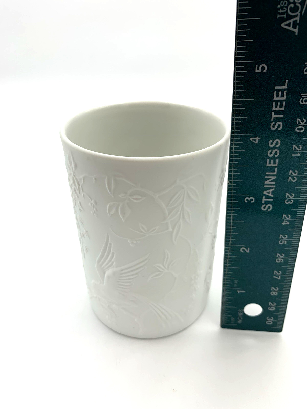 Kaiser Porcelain Vase West Germany White Bisque Birds of Paradis #68 Vintage