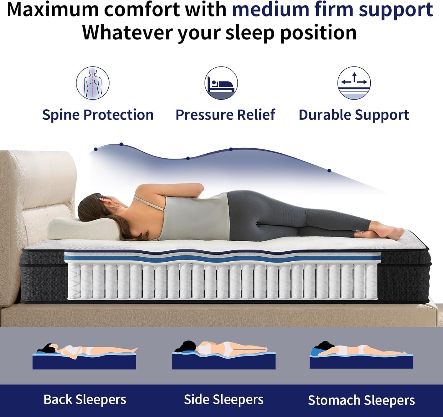 6"10"12"14" Twin Full Queen King Mattress in a Box Hybrid Spring Gel Memory Foam