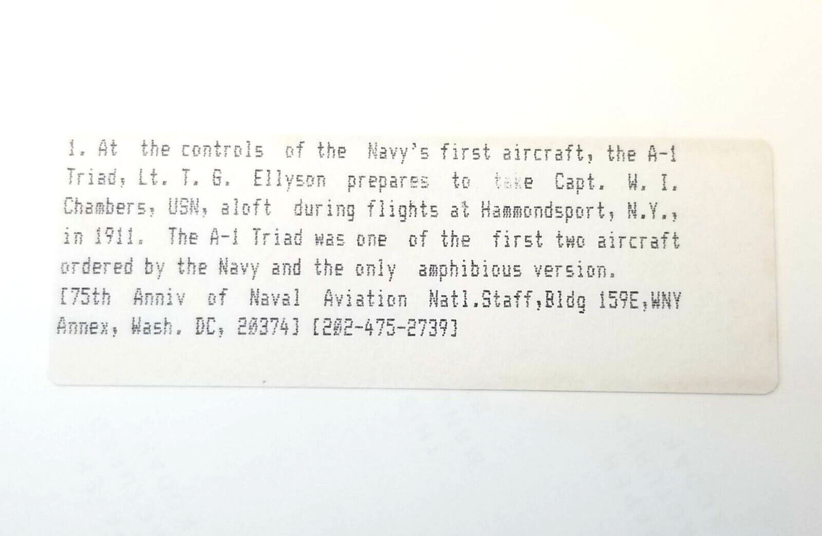 A-1 TRIAD Photograph Naval Aviation 75th Anniversary USN Lt Ellyson 8x10 Photo