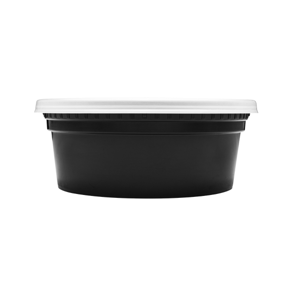 Karat 8 oz Black PP Injection Molded Round Deli Containers with Lids - 240 Sets