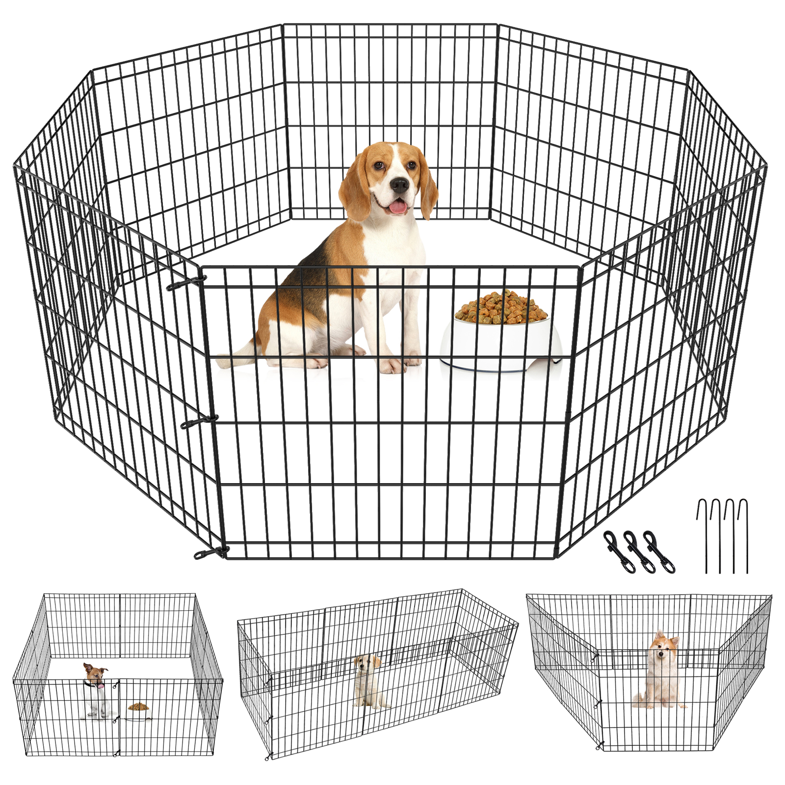 24" 8 Panel Dog Playpen Portable Pet Play Pen Puppy Exercise Fence Kennel Yard