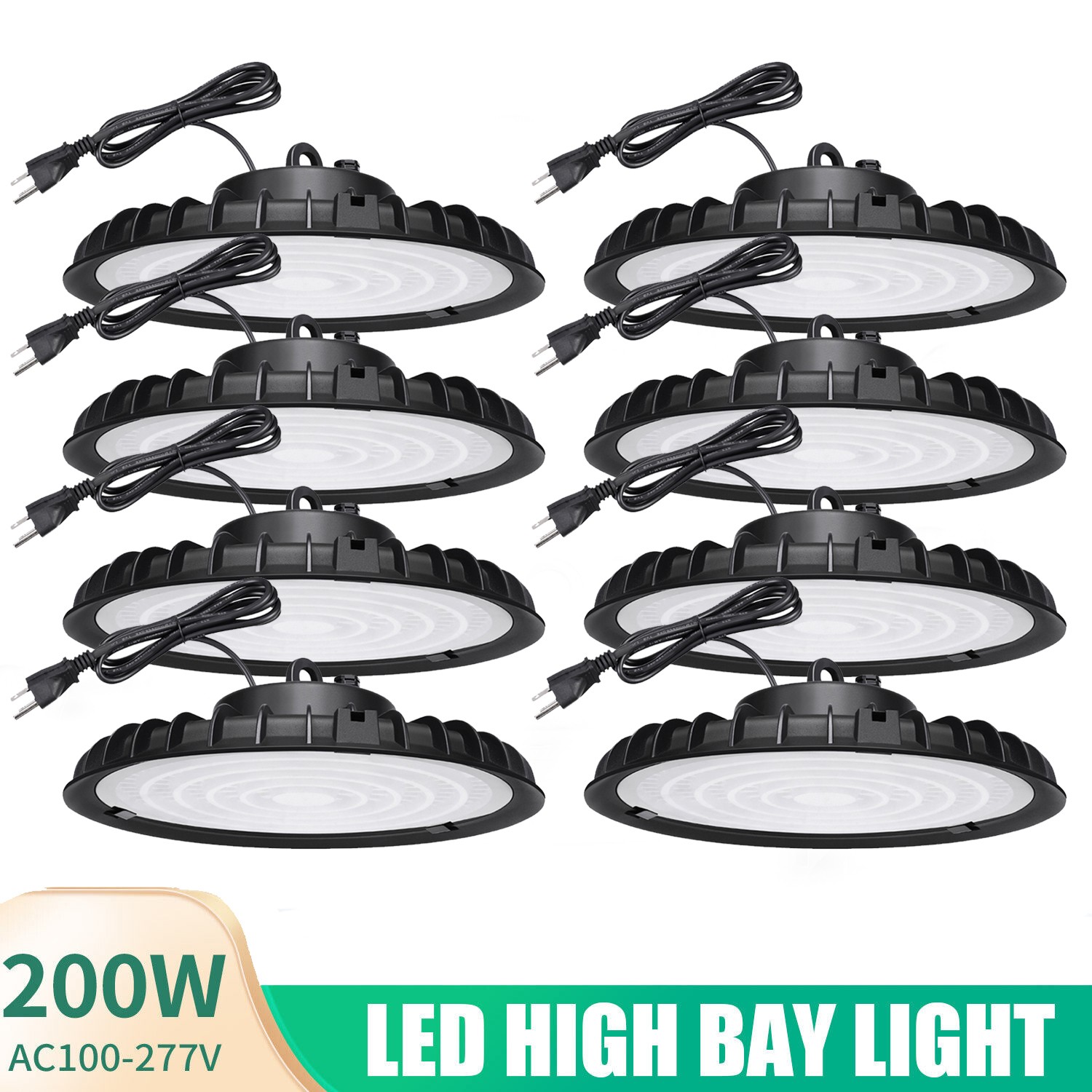 8 Pack 200W UFO Led High Bay Light Commercial Industrial Warehouse Shop Lights