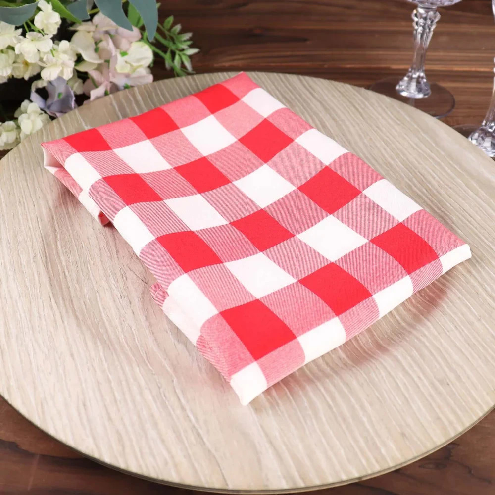 8 Buffalo Plaid Red/White Luxury Napkins 100% Cotton Garnier-Thiebaut 22x22 NWOT