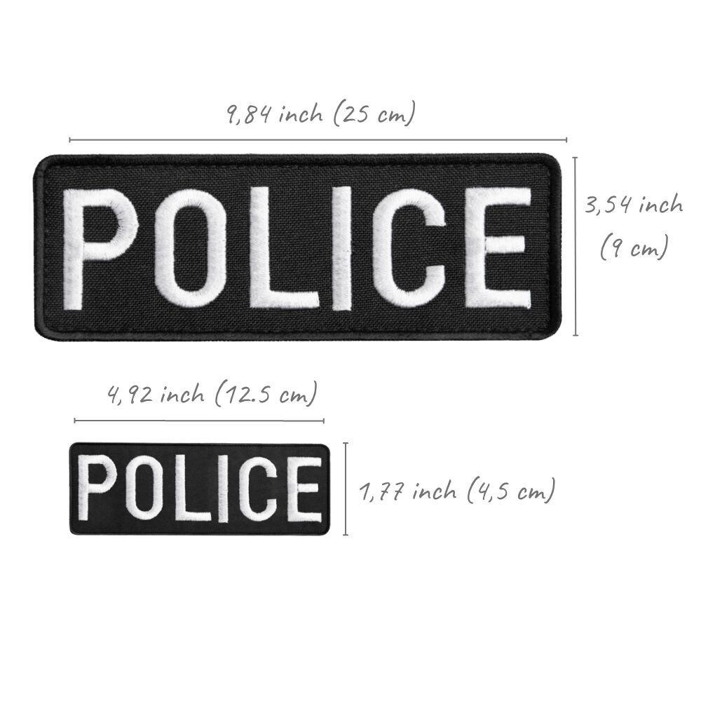 2-Piece Embroidered Police Patch for Vest, Jacket, Hook & Loop, Large & Small