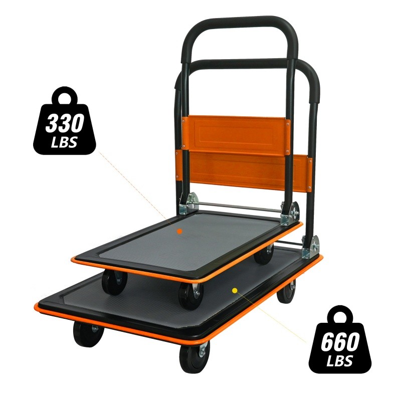 330lbs Flatbed Cart, Platform Hand Truck Heavy Duty Foldable Push Cart Dolly