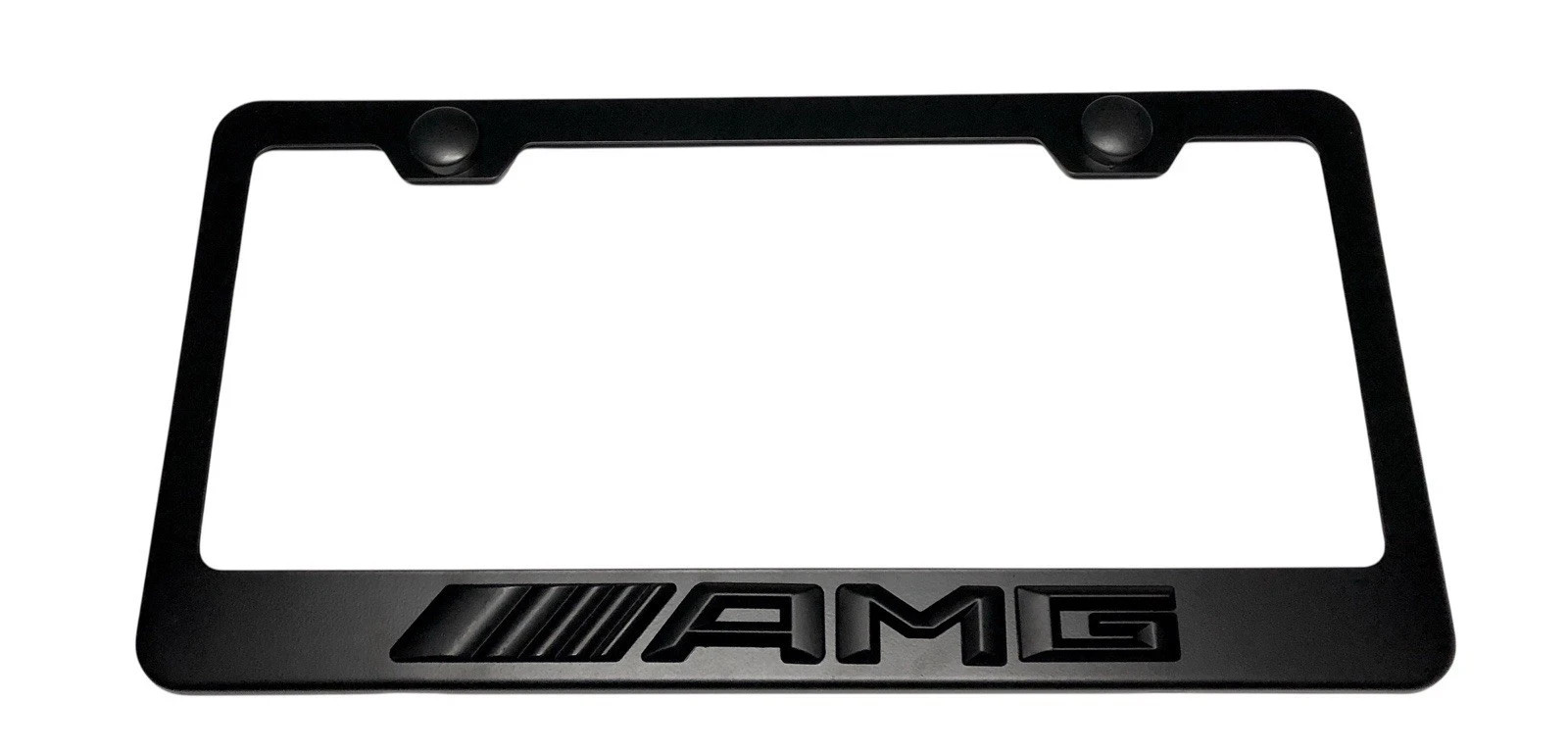 3D AMG Mercedes Benz Emblem Stainless Steel Black License Plate Frame W/ Caps