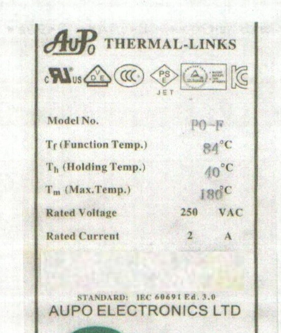 4 Pcs Aupo Thermal Fuse 84C 102C 115C 125C 130C 135C 150c 2A 3A 250V FREE SHIP