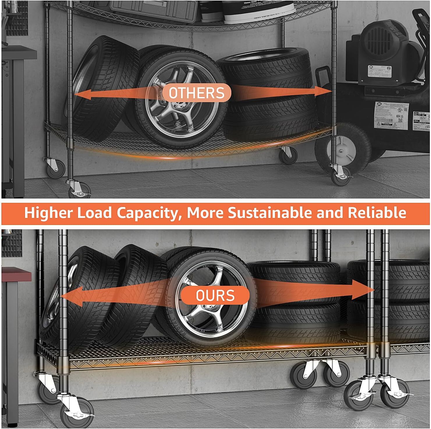 M MZG 5 Tier Heavy-duty Metal Shelves Wheel Shelves Units Adjustable Duty Rack