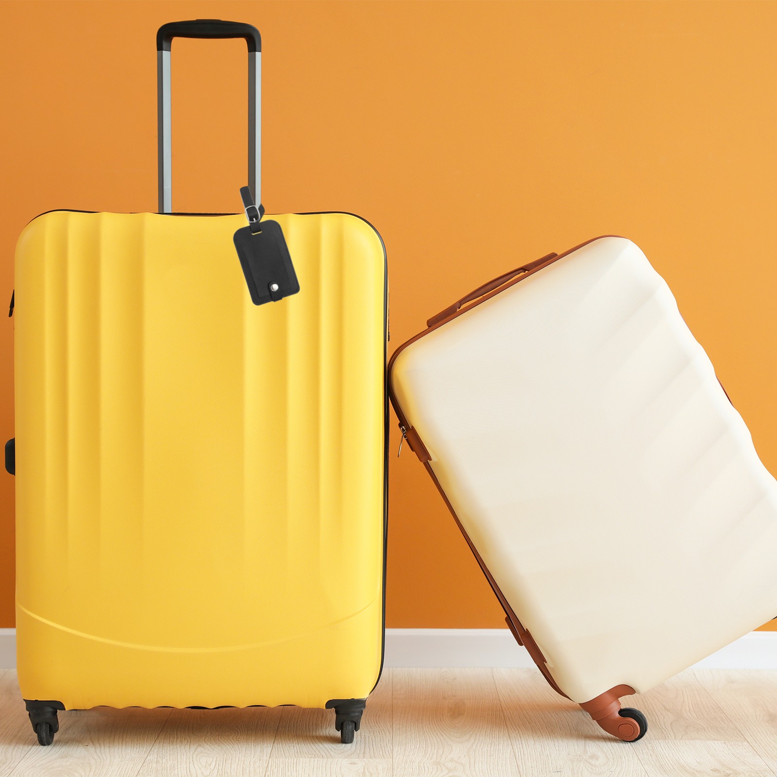 4 Pack Luggage Bag Tags PU Leather Suitcase Name Tags Travel ID Label Black