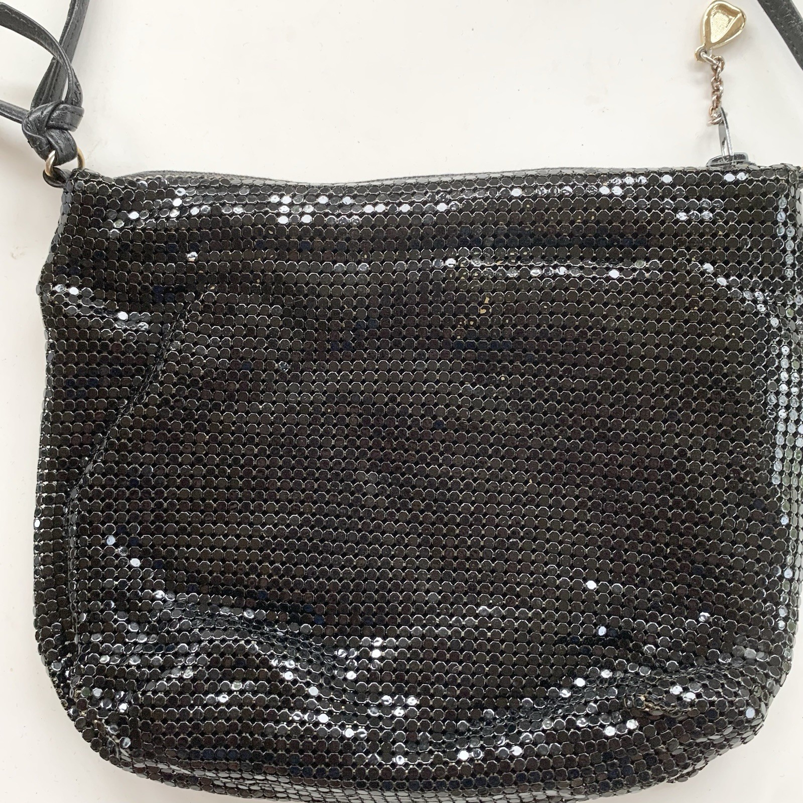 Vintage Whiting & Davis Black Metal Mesh Purse Bag Crossbody 7” Leather Strap
