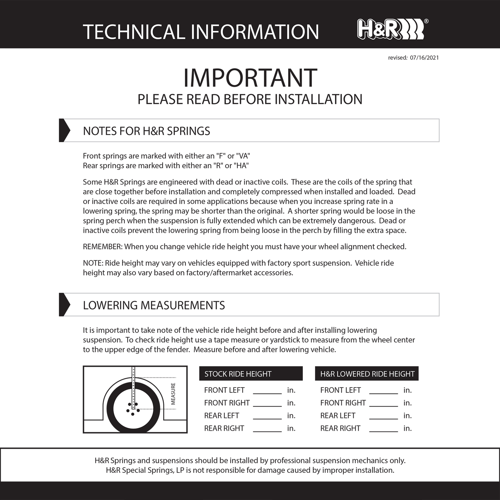 H&R 28721-2 Lowering Front Rear Springs Kit for 2017-23 BMW 530i 540i M550i G30