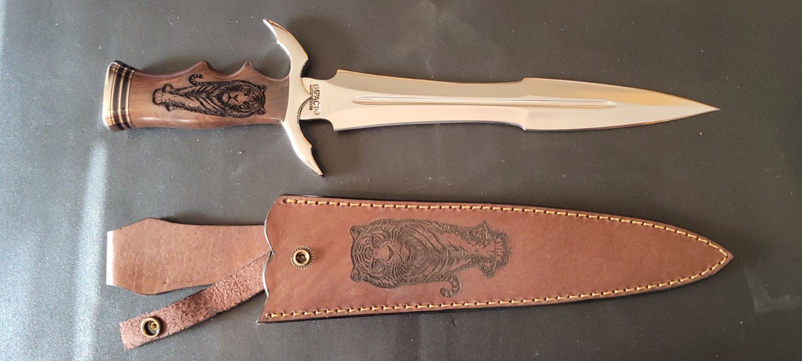 Impact Cutlery Custom D2 Steel Dagger Knife Engraved Rosewood Handle- 2402