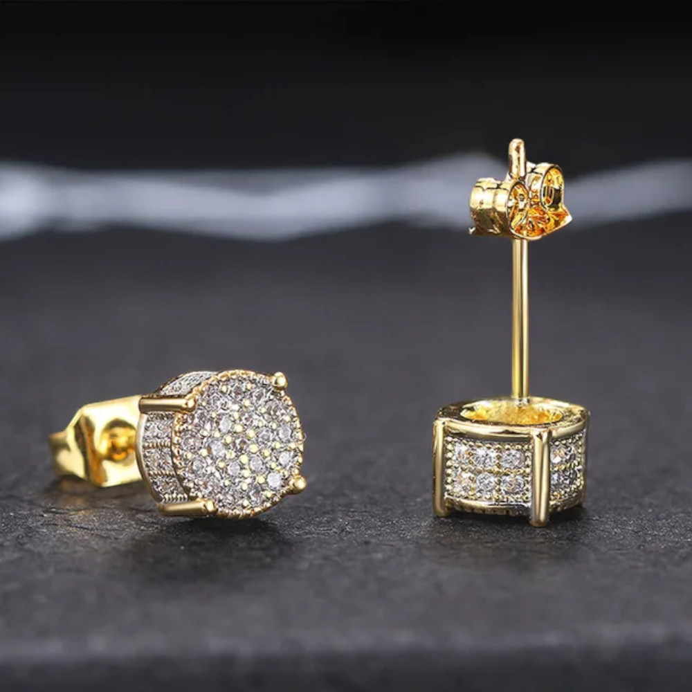 Iced Out Stud Earrings Gold Plated With Cubic Zirconia Hip Hop Jewelry Men Women