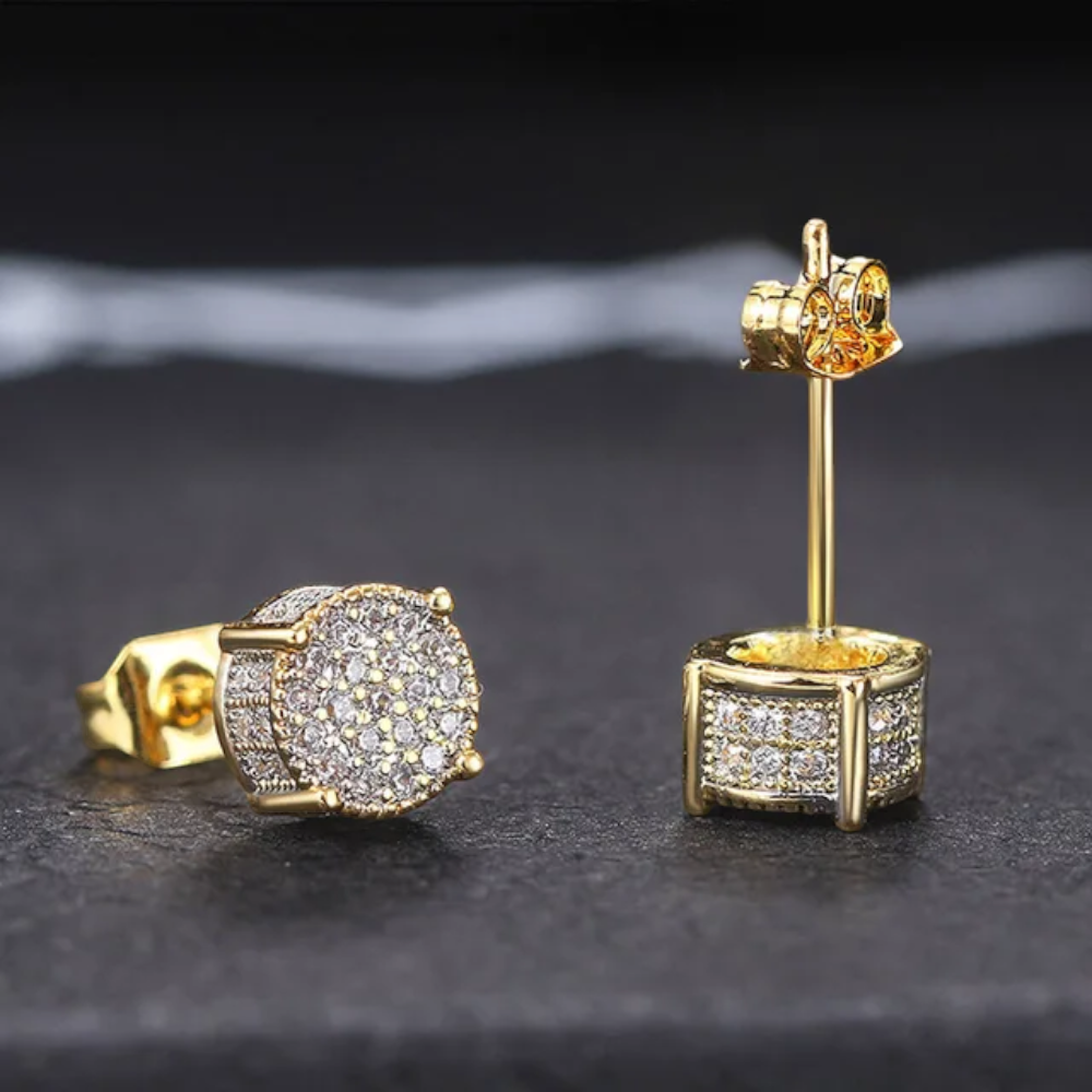 Iced Out Stud Earrings Gold Plated With Cubic Zirconia Hip Hop Jewelry Men Women