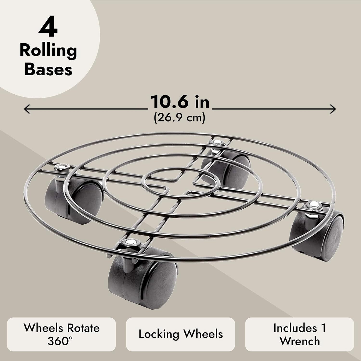 3Packs Metal Plant Caddy Plant Dolly Plant Stand Plant Holder with Wheels 10.5in