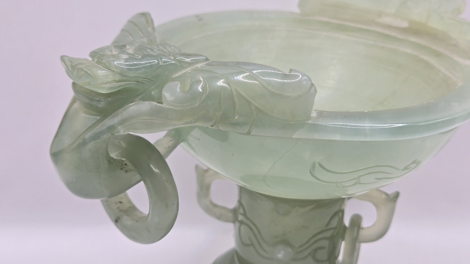 Vintage Chinese Jade Carved Foo Dog Incense Burner 8" x 7.5" READ FOR FAULTS