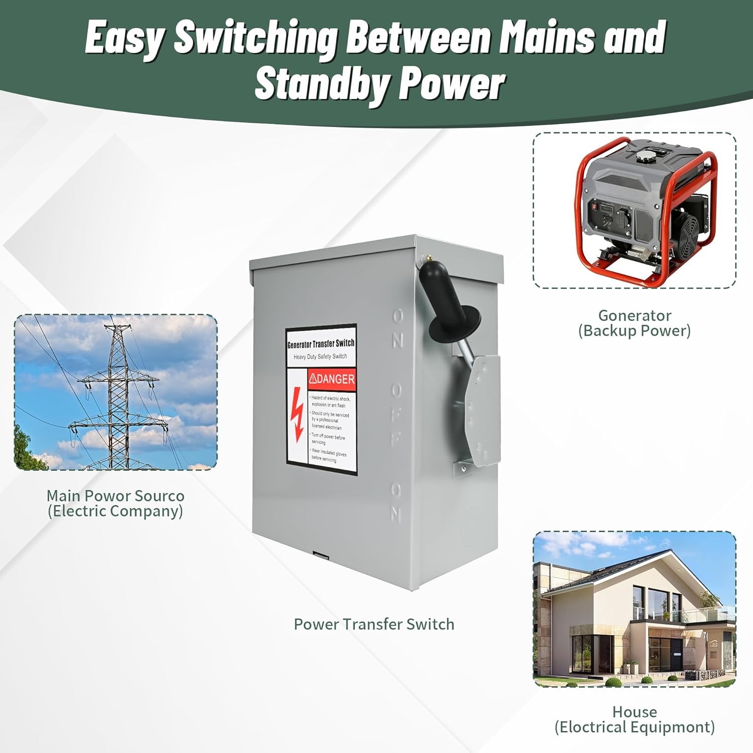 200-Amp, 3 Pole 120V/240V Generator Transfer Switch, 48000W Manual Transfer...