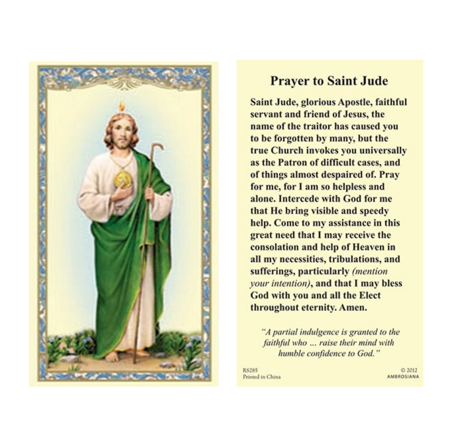 (2 copies) St. Jude Holy Prayer Card - Patron of Hopeless Causes Catholic