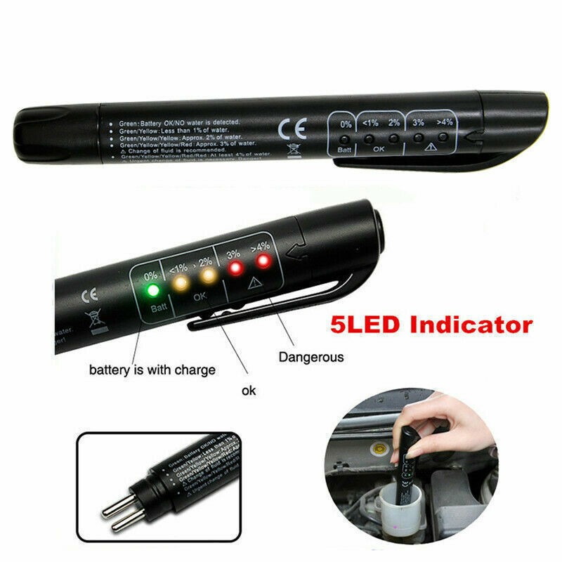 Brake Fluid Tester Pen 5 LED Auto Oil Moisture Diagnostic Tool For DOT3 DOT4DOT5