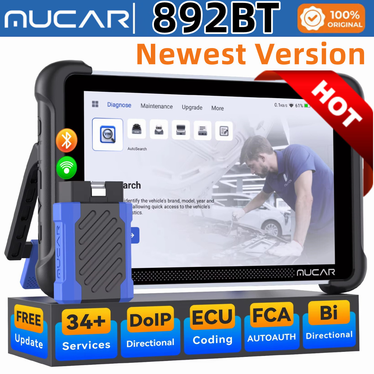 🔥2025 MUCAR 892BT Car Diagnostic OBD2 Scanner All System Scan Tool Action Test