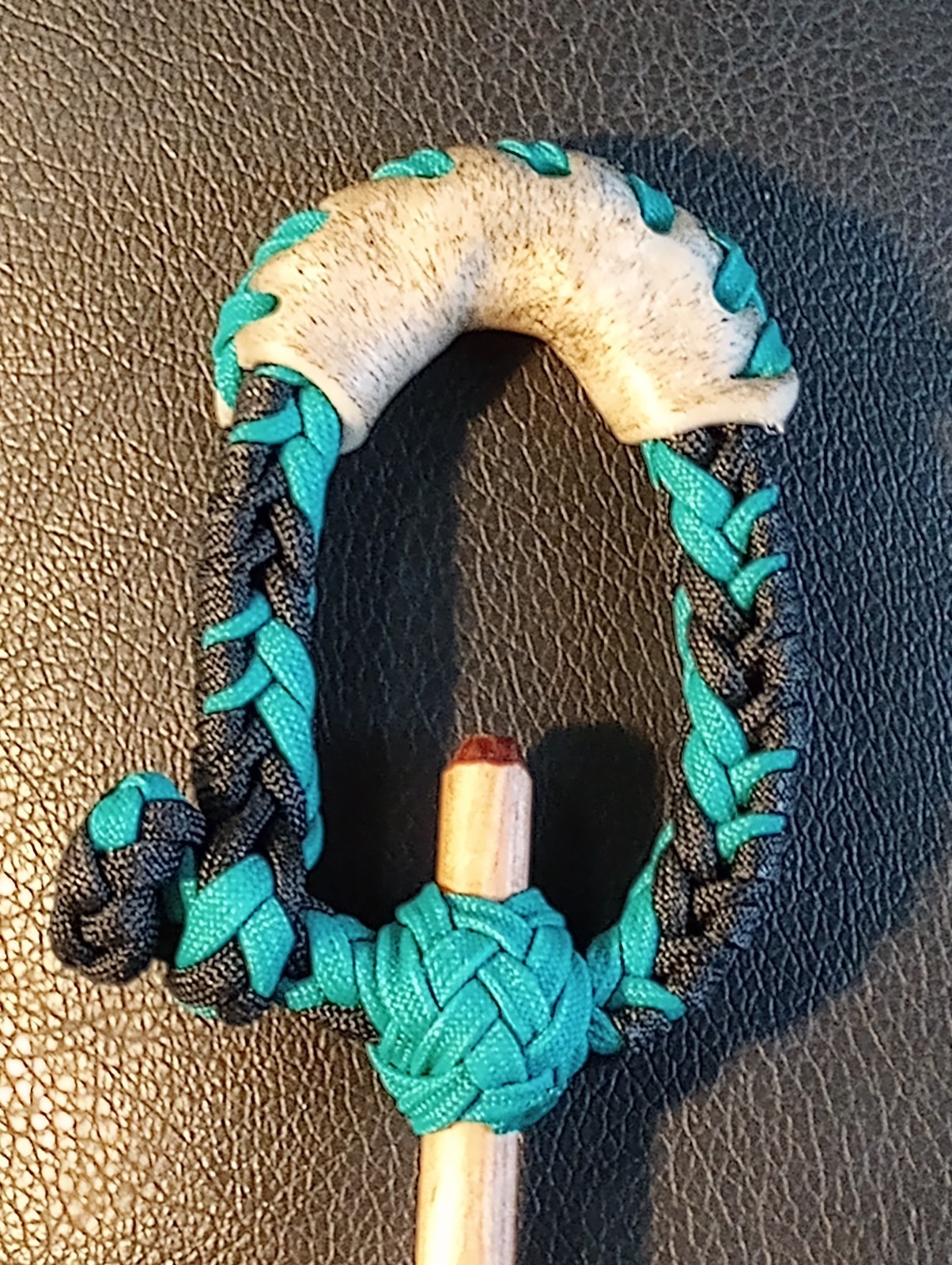 TURQUOISE n BLACK 10 Plait Pryor ParaCord Hondo w/ Bull Rawhide Burner Buckaroo