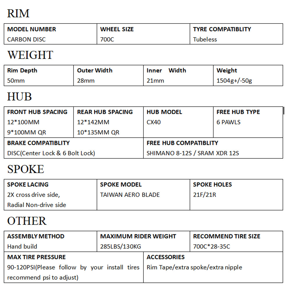 SUPERTEAM Disc Brake Wheels 700C Carbon Wheelset 50mm Disc Brake Road Bike Wheel