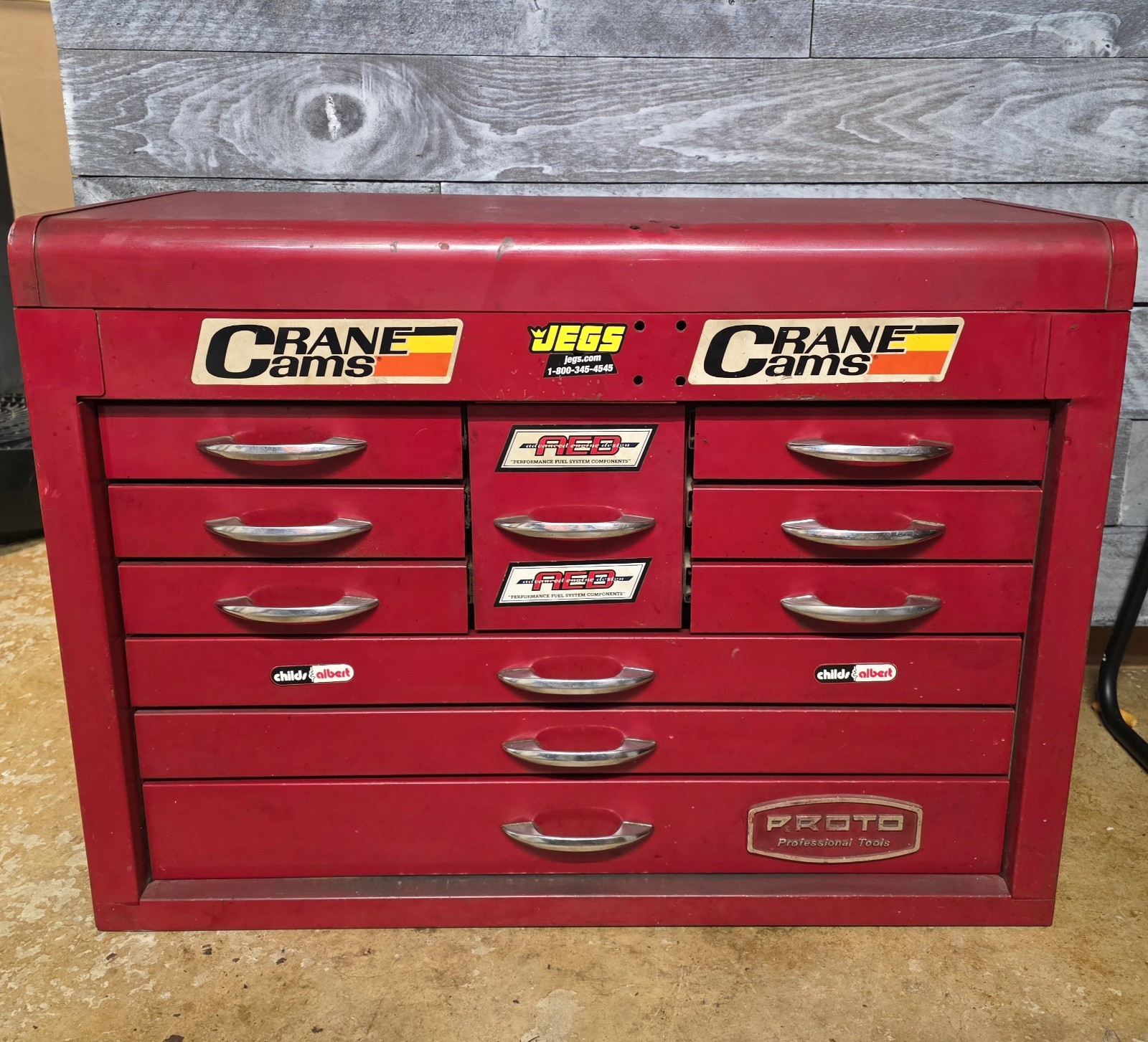 Proto Professional Vintage 10-Drawer Red 26" Top Box Chest USA NO LOCK/KEY 1970s