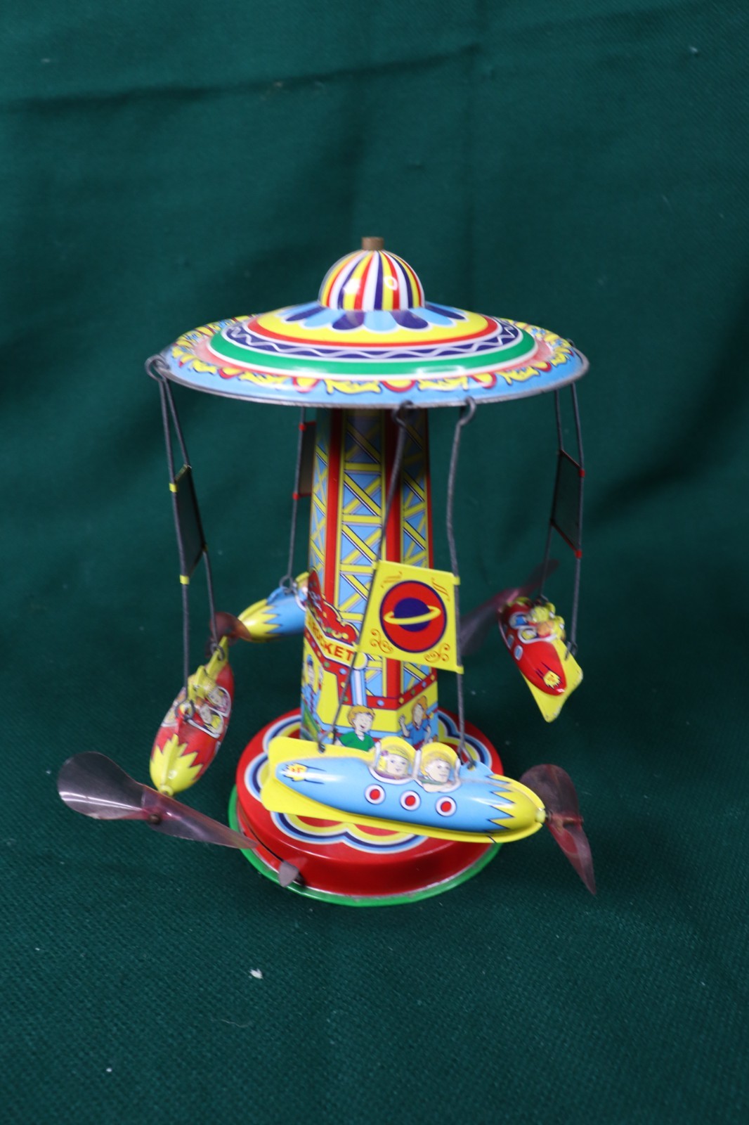 Schylling Reproduction Tin Type Rotating Ride A Rocket Toy 2000 Classic - works