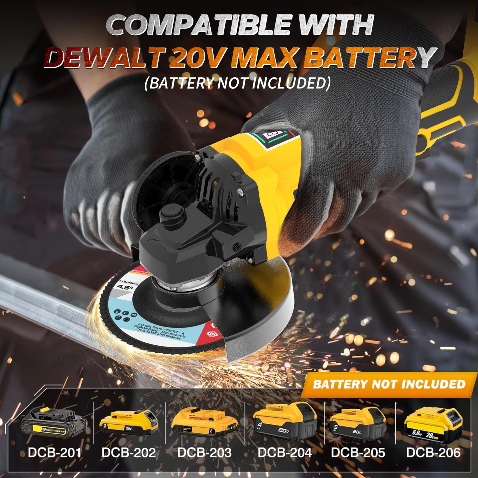 Cordless Angle Grinder Kit 20V Dewalt Compatible 4-1/2" to 5" w/ Battery&Stand