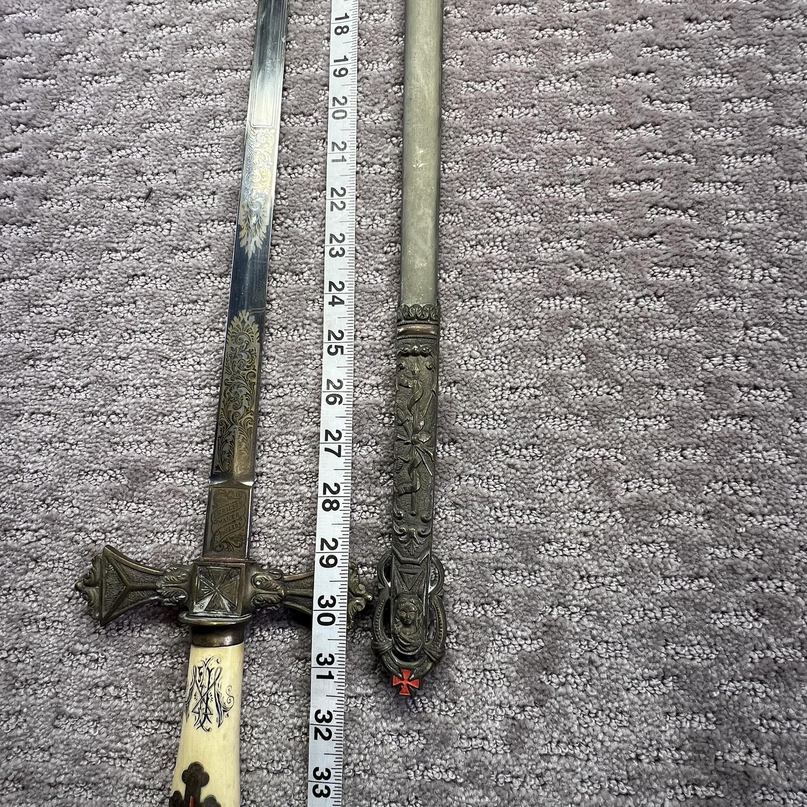 Vintage J.H. Wilson Knights Templar Ceremonial Sword Smallsword Bone Handle USA