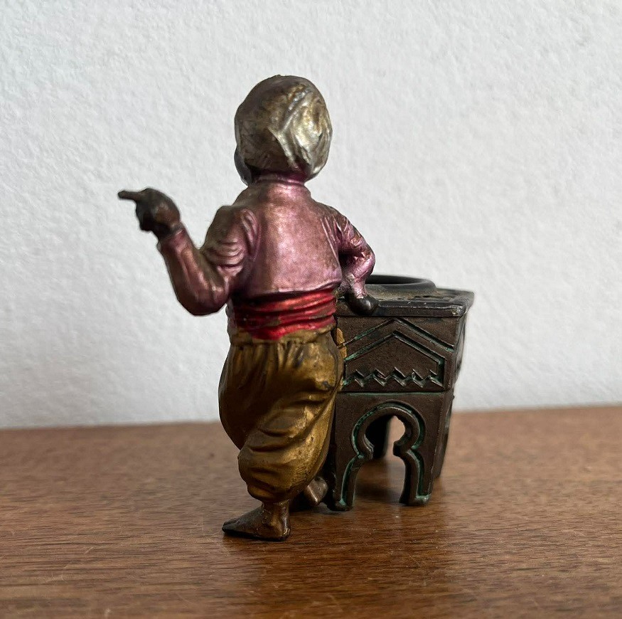 Antique Franz Bergman's School Austrian Cold Painted Boy with table c1900