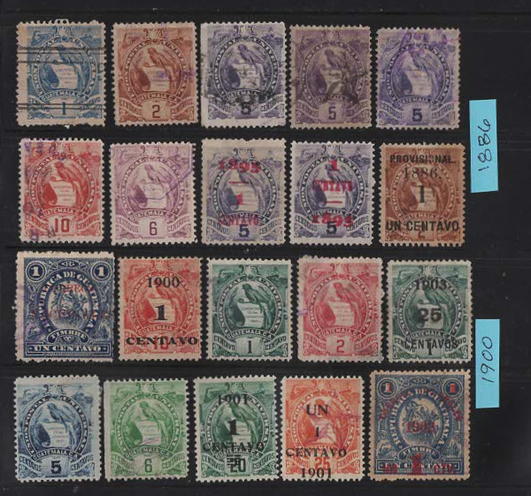 Guatemala 1886 -1900 collection of used and unused Nation Emblem stamps ScottA13
