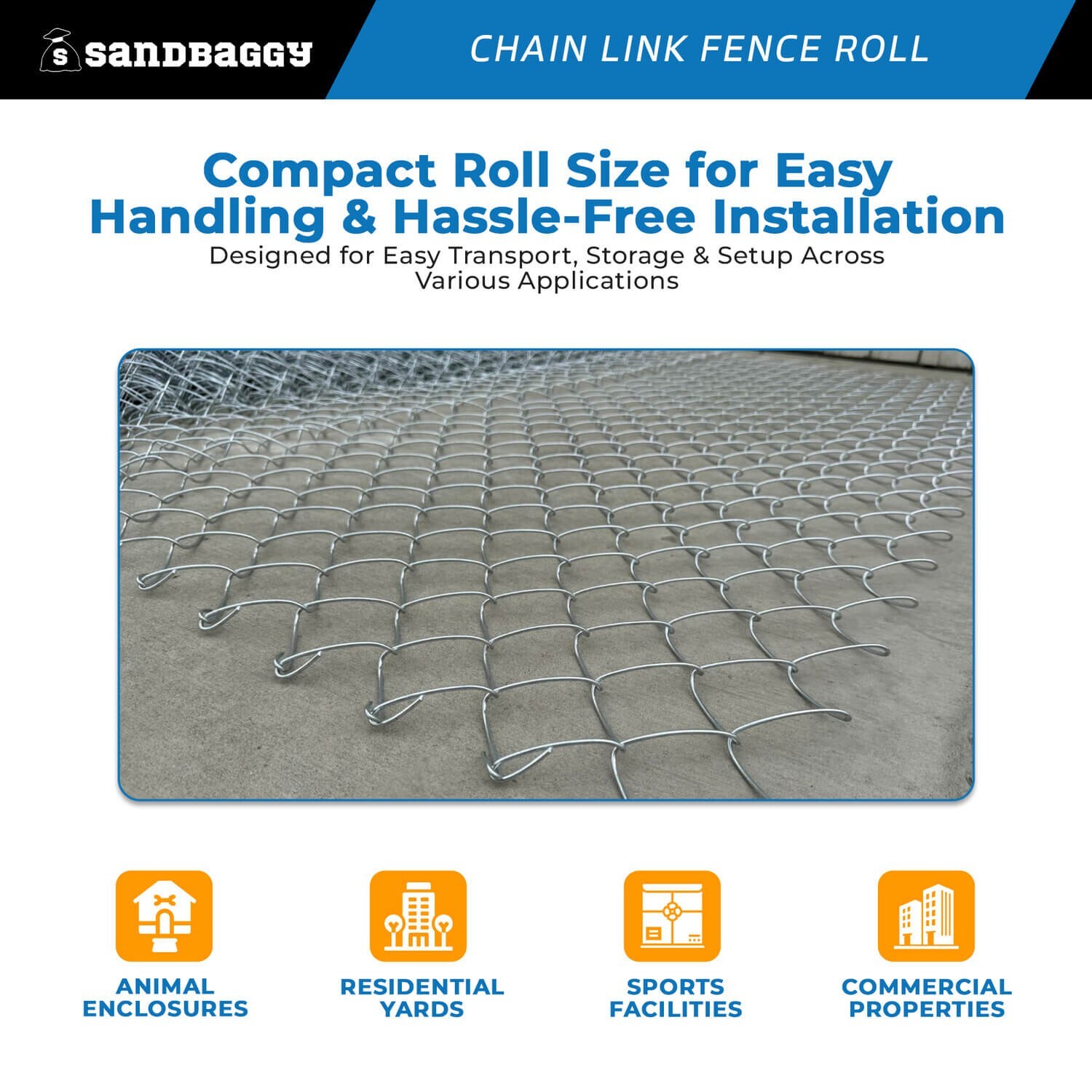 Sandbaggy 6 ft x 50 ft Galvanized Chain Link Fence Roll - 11.5 Ga Steel (1 Roll)
