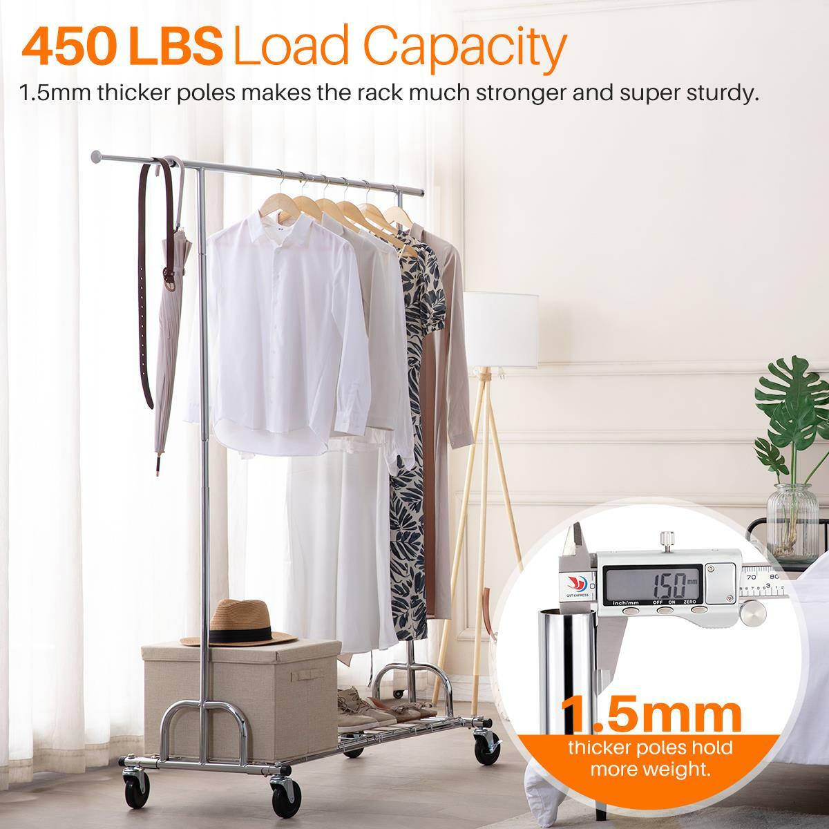 3 in 1 450lbs Collapsible Rolling Heavy Duty Clothing Garment Rack with Shelves
