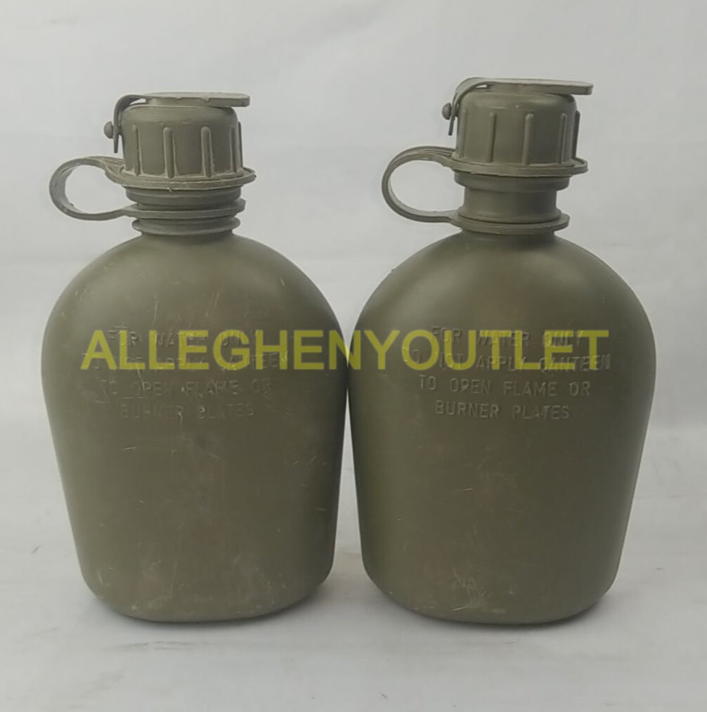 2 Pack US Military 1 Quart OD Hard Plastic Canteen, NBC Cap, Heavy Duty VGC
