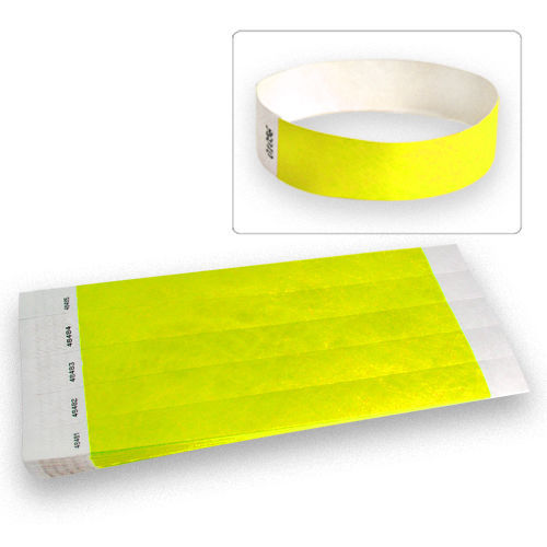 100 Count Wristbands for Events, Neon Yellow Tyvek Material, Security Bracelets