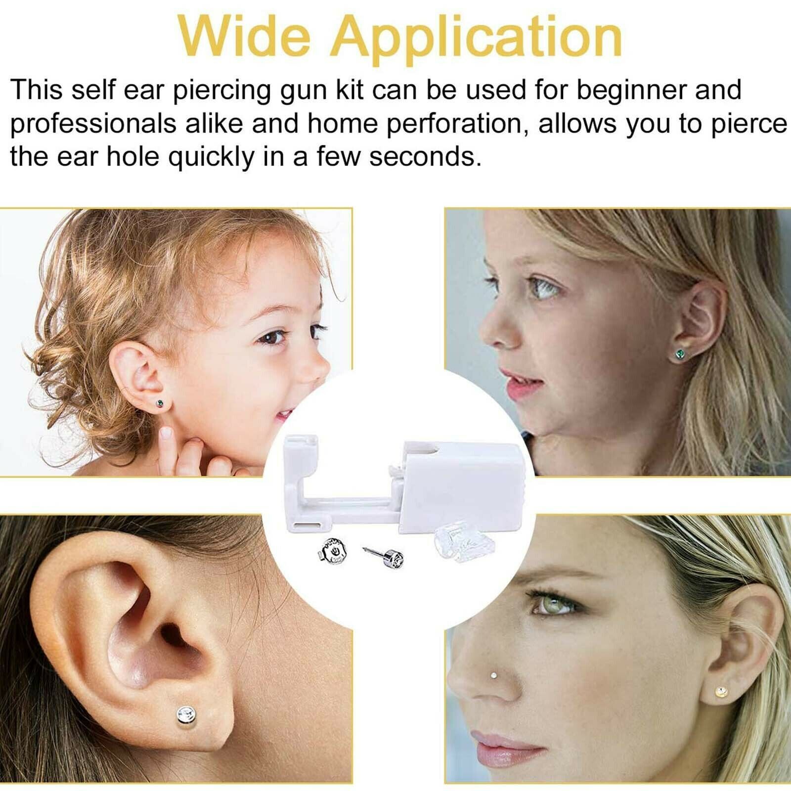 4× Ear Piercing Disposable Kit Silver Stud Earring Gun DIY Home Self Ear Sets US