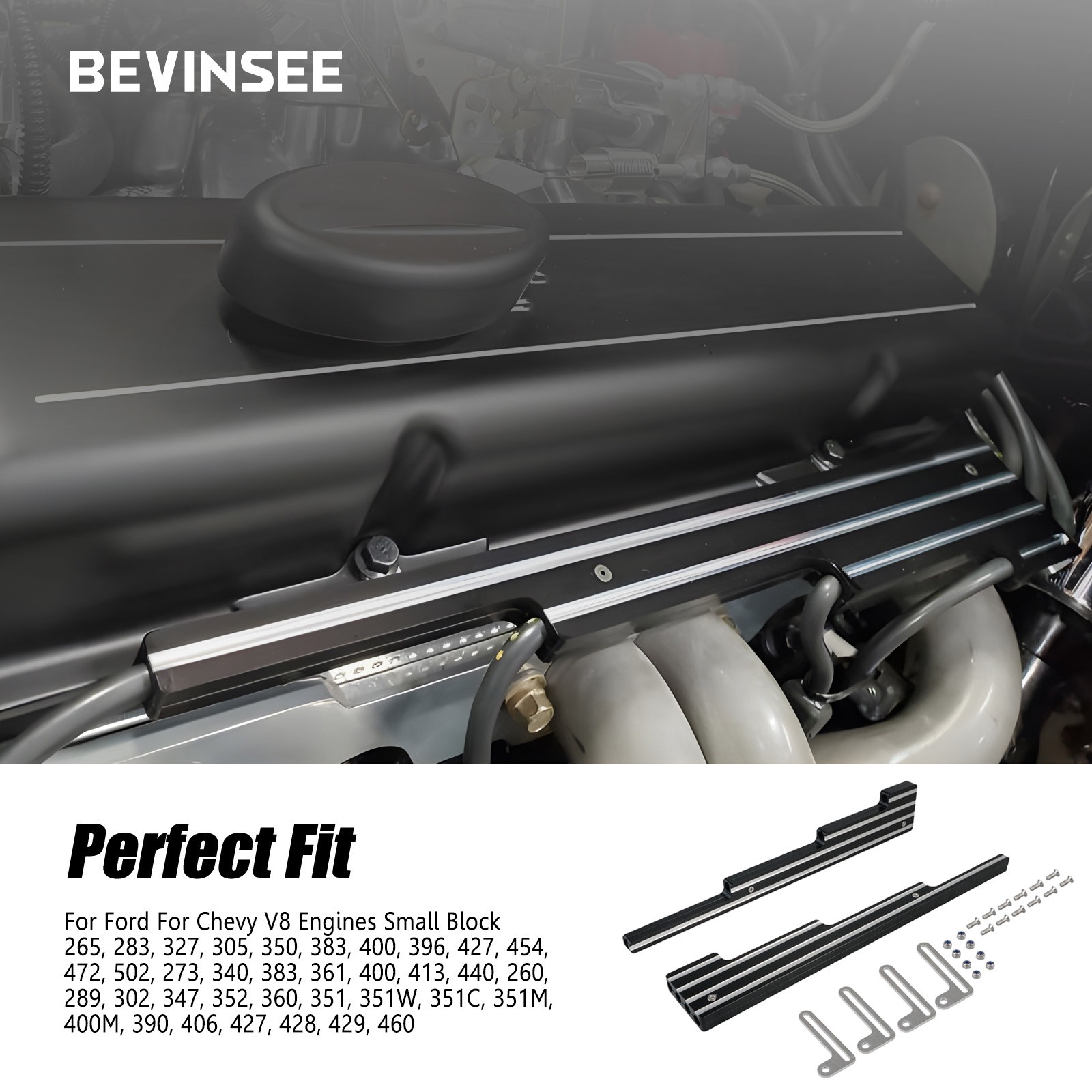 BEVINSEE Aluminum Spark Plug Wire Looms Holder Set For SBC BBC 302 350 454