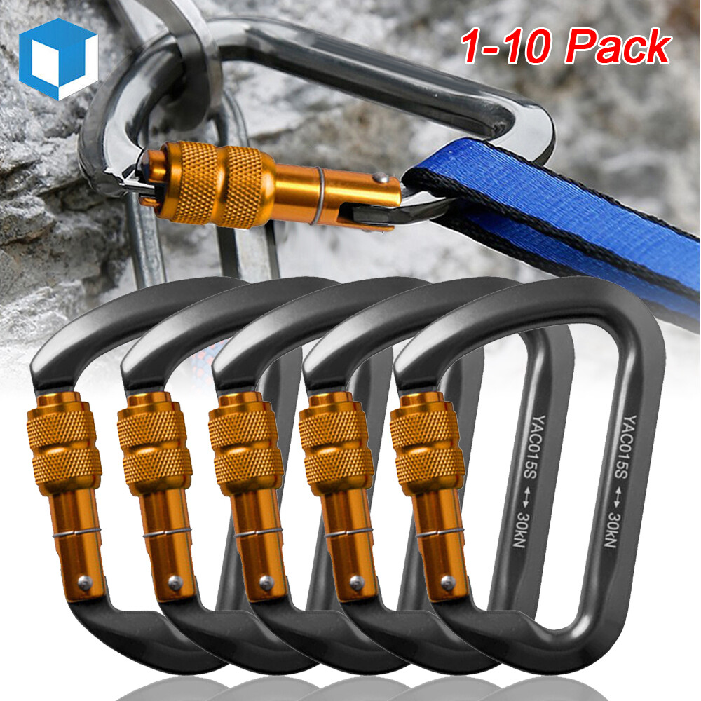 30KN Climbing Carabiner Aluminum Screw Locking Clip Heavy Duty Hook Rock Rescue
