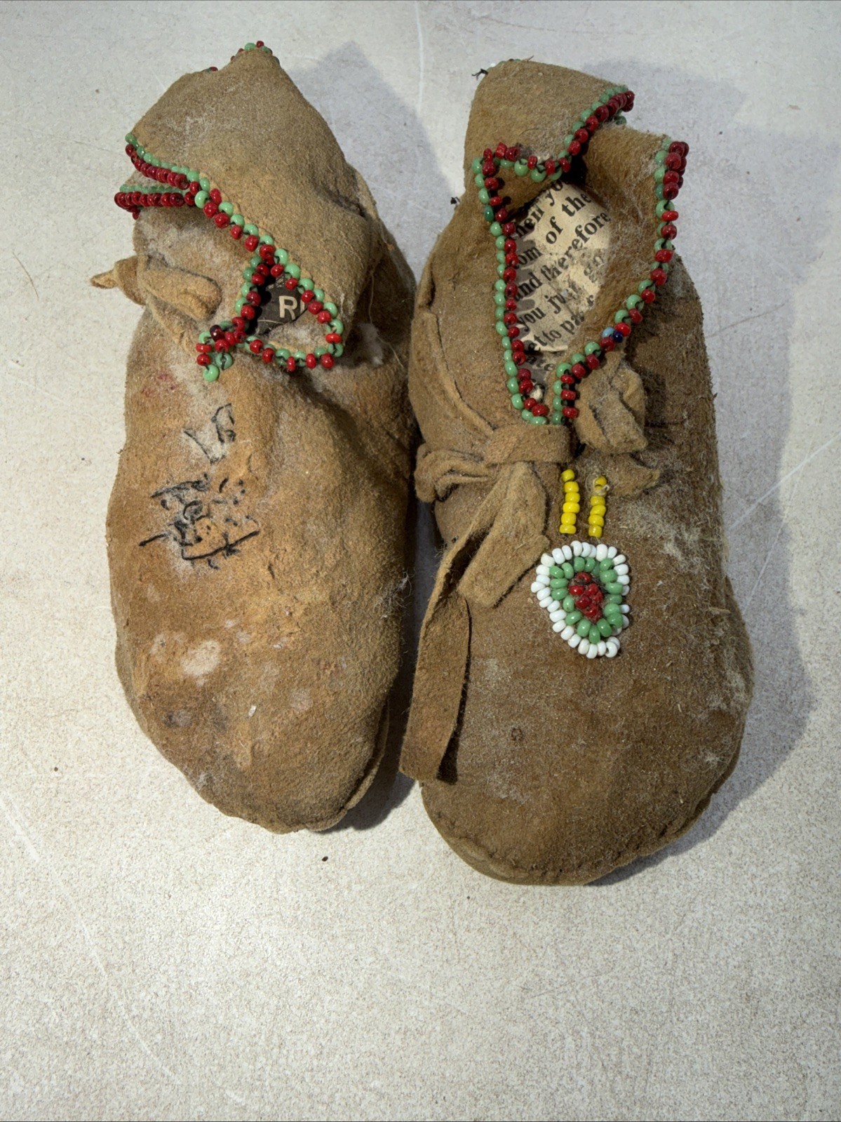 Authentic Native American Leather Beaded Moccasin Lot and Indian Rattle