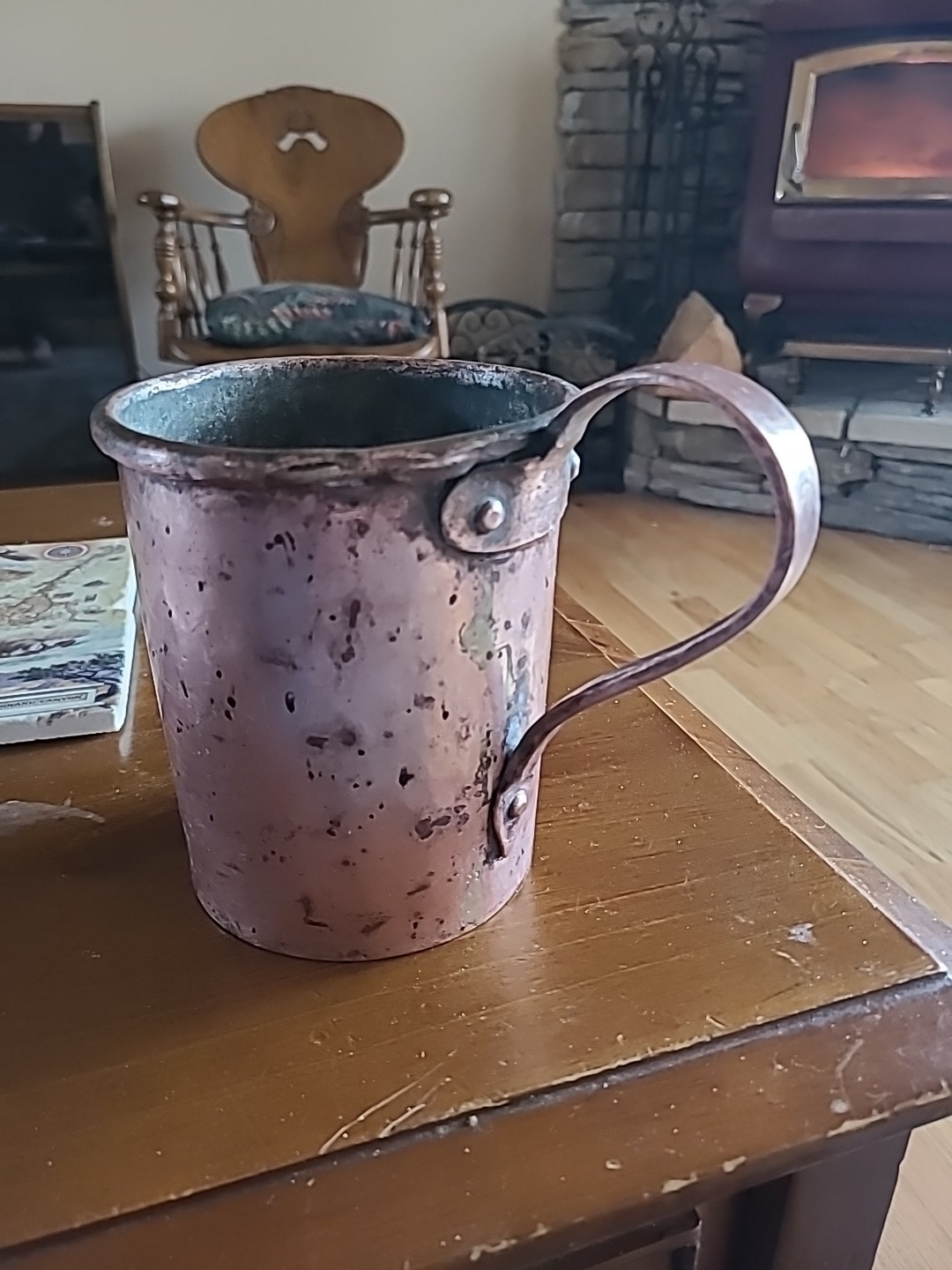 Rare Revolutionary War Era  Heavy Tinned Copper Tankard W/ Bold Dovetailed Seam