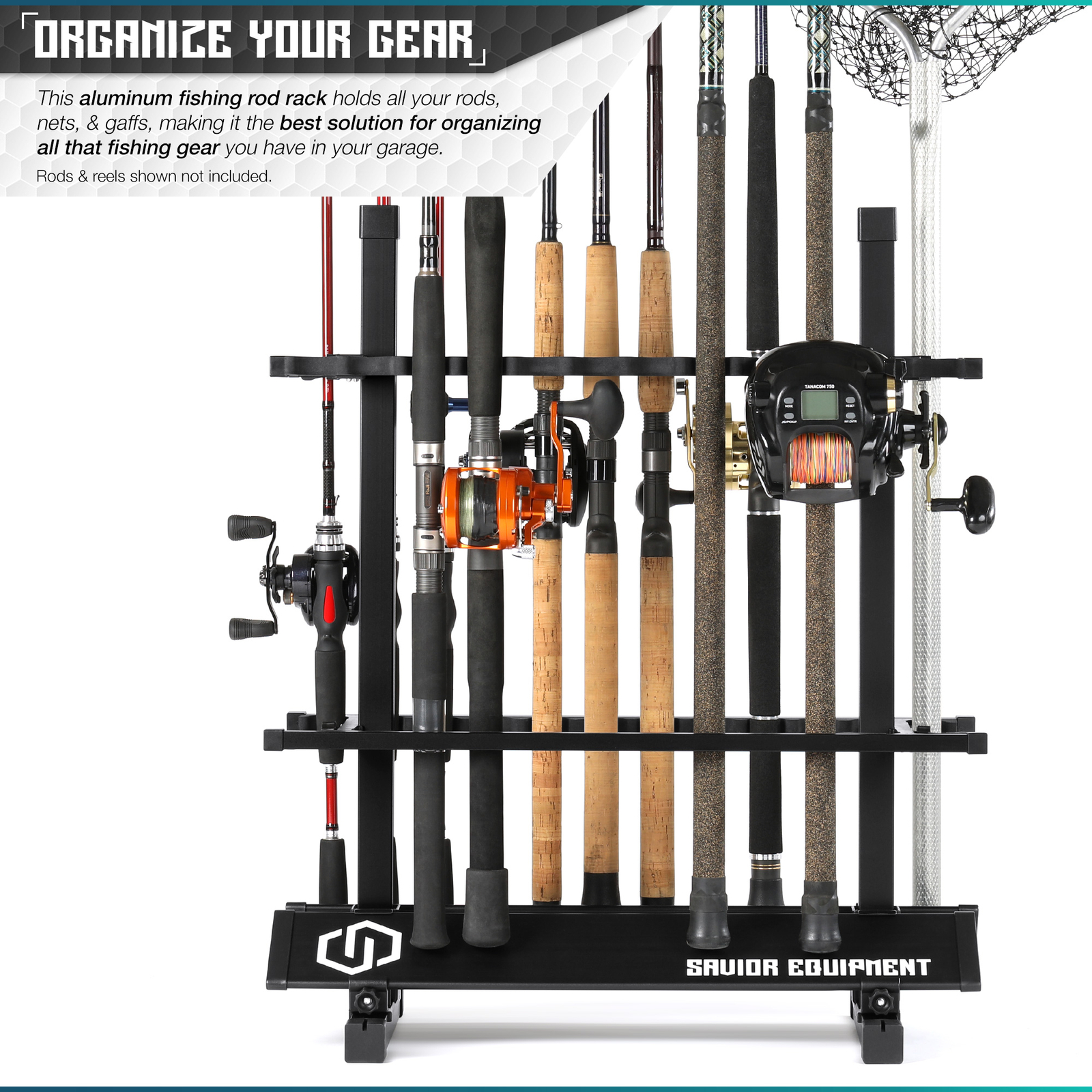 [SAVIOR] 24-48 Fishing Rod Rack Floor Stand Garage Pole Holder Display Organizer