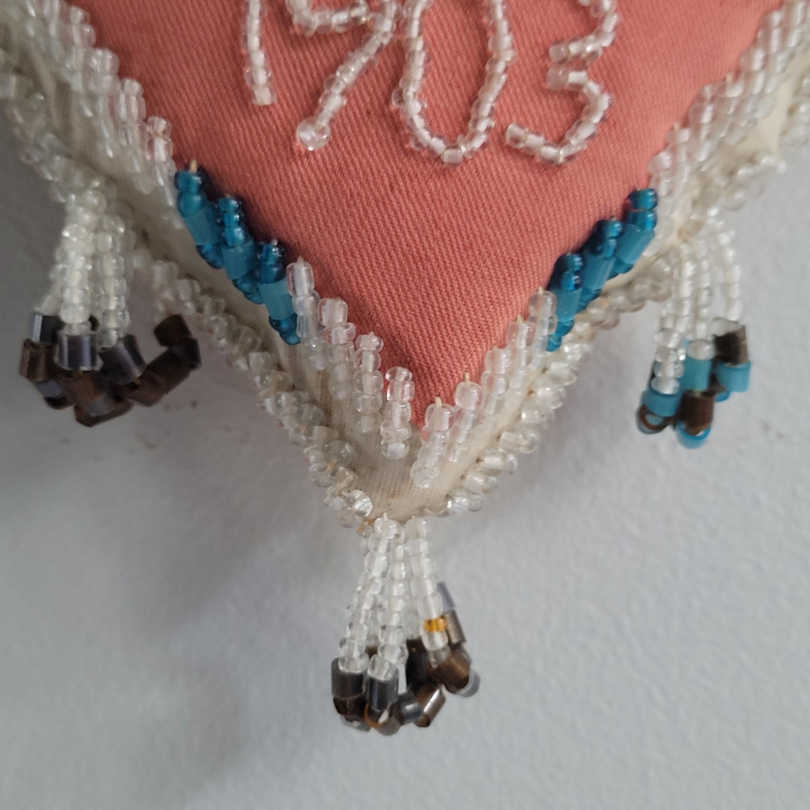 Antique 1903 Native American Beaded Heart Shaped Pillow Iroquis 5.5" x 5"